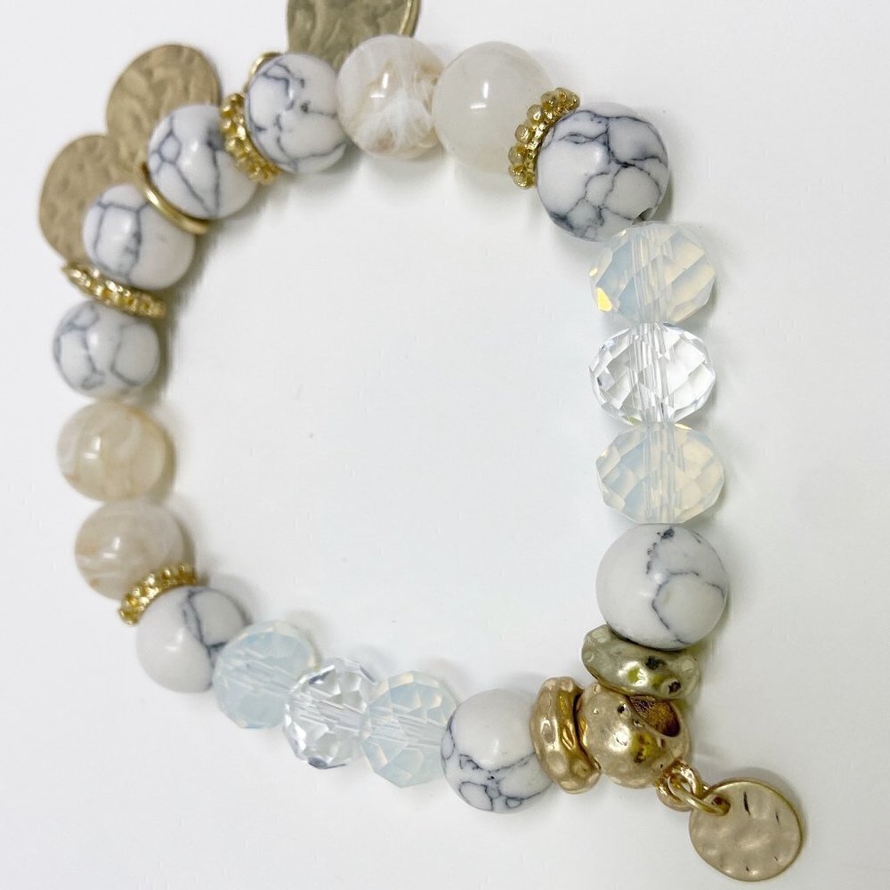 White Beaded Stretch Bracelet w/Hope, Faith & Heal Charms - Picture 4 of 4